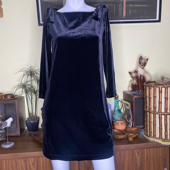 New French connection mini black velvet bow dress cocktail mod classic beauty - Picture 8 of 9